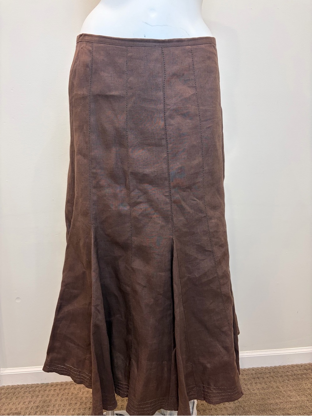 VINTAGE Edward Brown 100% Linen Paneled Flared Trumpet Midi Skirt